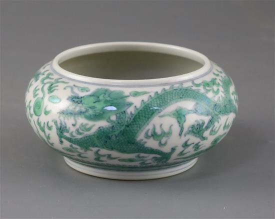 A Chinese doucai dragon pot, Kangxi mark but later, Diam.12cm